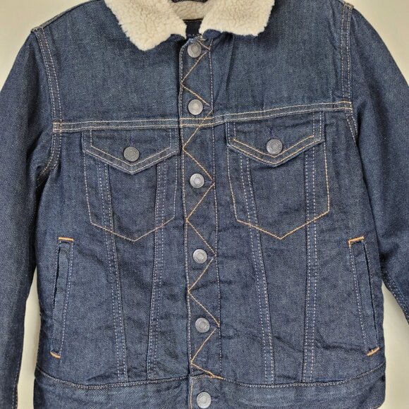 Gap Boys Sherpa Lined Denim Jacket Button Up Medium Warm Trucker Style - Picture 3 of 10